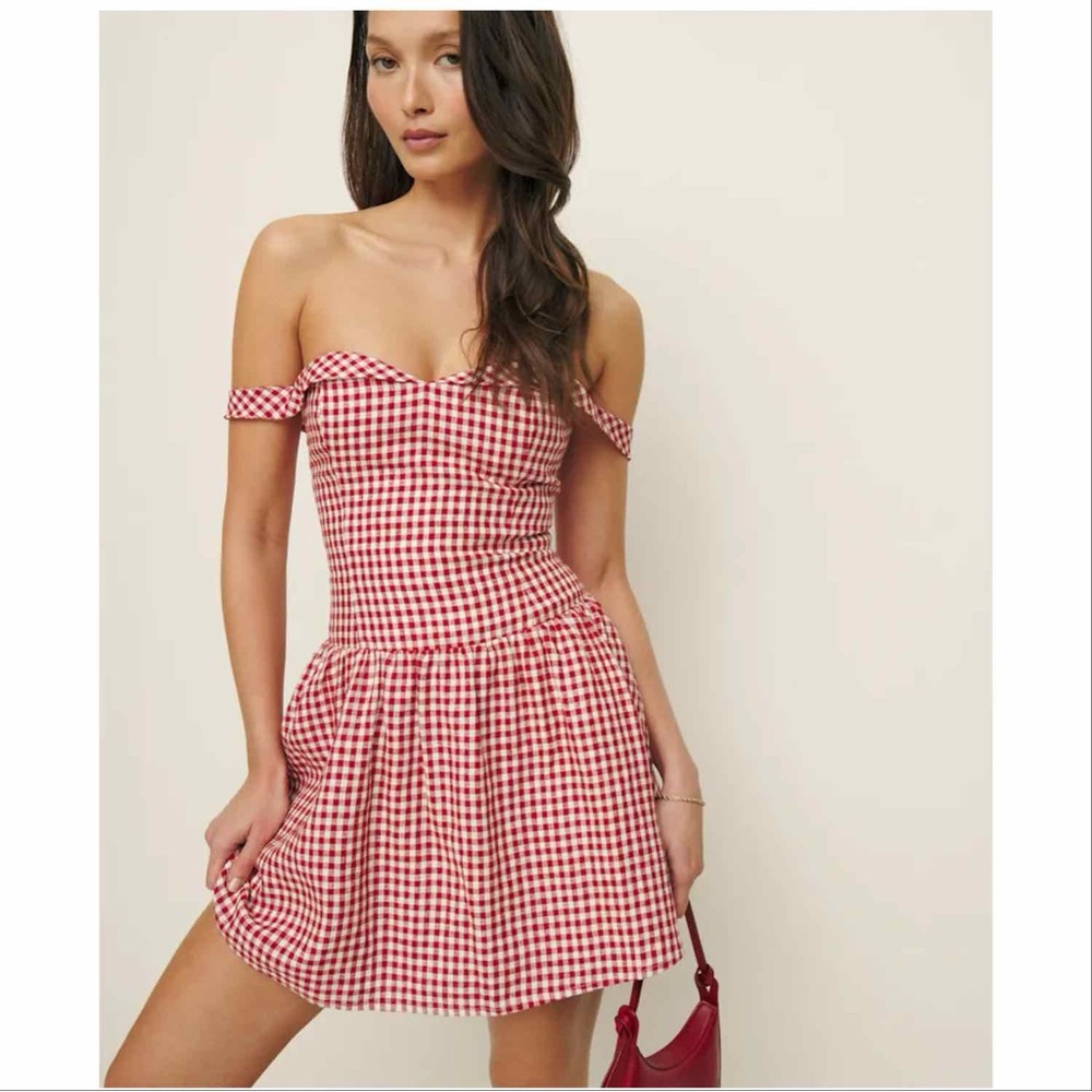 EUC Reformation Sora Linen Dress in Tomato Check Size 4